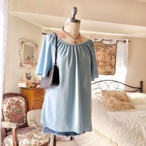 70s blue‎ babydoll top